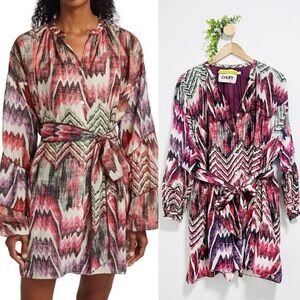 Chufy Pia Blouson Sleeve Mini Silk Blend Colorful Dress